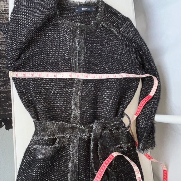 Zara (M) long, frayed-edge cardigan, with wrap tie, pockets & metallic threads - Picture 6 of 16